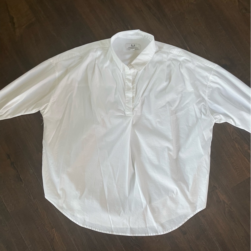MAGASCHONI White Popover Top Oversized Fit with Collar Size XL - Picture 6 of 12
